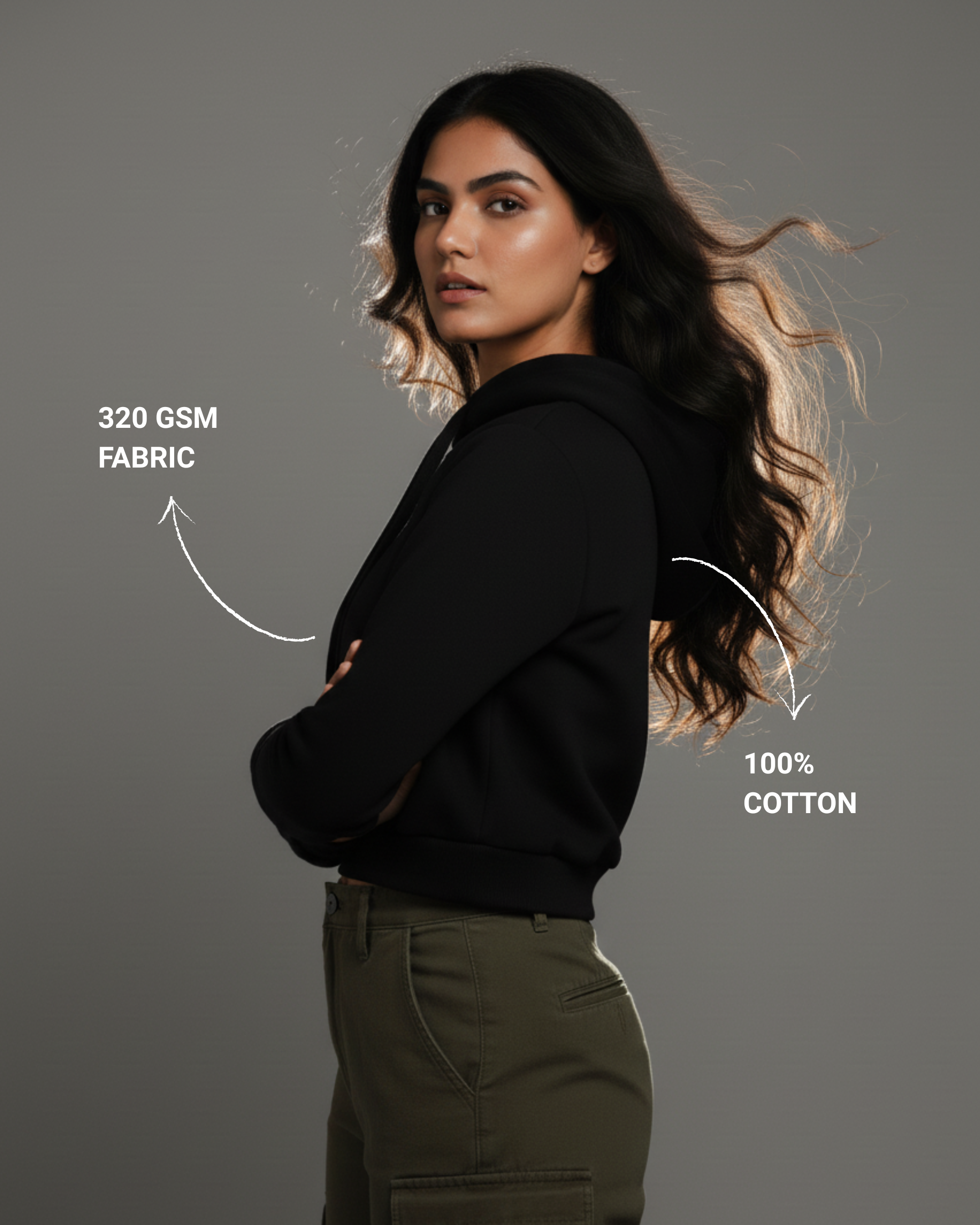 Premium Black Cropped Hoodie